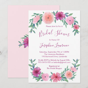 Pink Watercolor Flowers Bridal Shower Invitation
