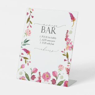 Pink Watercolor Flowers Bridal Shower Mimosa Bar Pedestal Sign