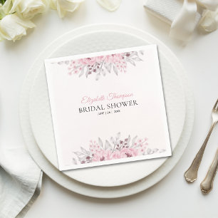 Pink Watercolor Flowers Bridal Shower Napkin