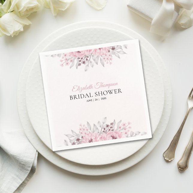 Pink Watercolor Flowers Bridal Shower Napkin (Creator Uploaded)
