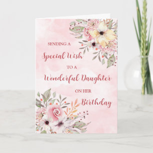 Pink Watercolor Flowers Daughter Birthday Card