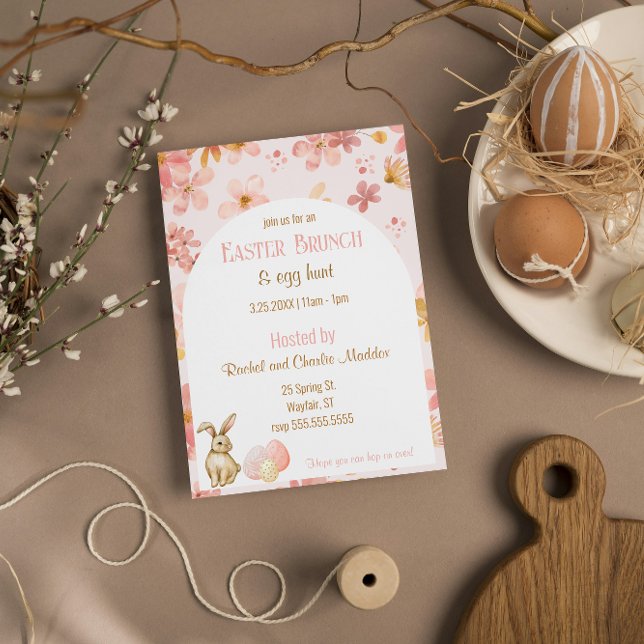 Pink Watercolor Flowers Easter Brunch and Egg Hunt Invitation (Pink Watercolor Flowers Easter Brunch and Egg Hunt Invitation
)