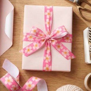 Pink Watercolor Flowers Elegant Botanical Floral Satin Ribbon