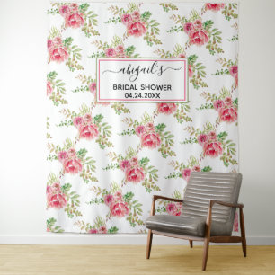 Pink watercolor flowers floral bridal shower tapestry