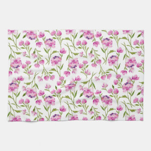 Pink Watercolor Flowers Kitchen Towel