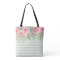 Pink Watercolor Flowers & Mint Stripes Tote Bag