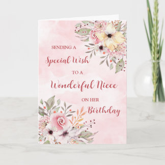Pink Watercolor Flowers Niece Birthday Card