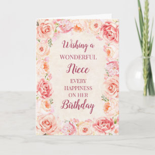 Pink Watercolor Flowers Niece Birthday Card