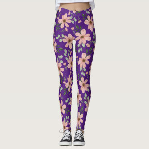 pink watercolor flowers pattern leggings