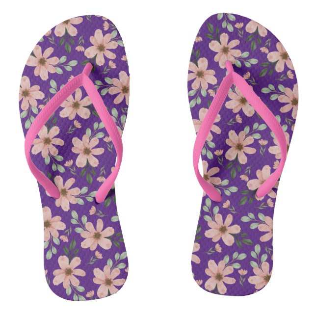 pink watercolor flowers pattern thongs (Footbed)
