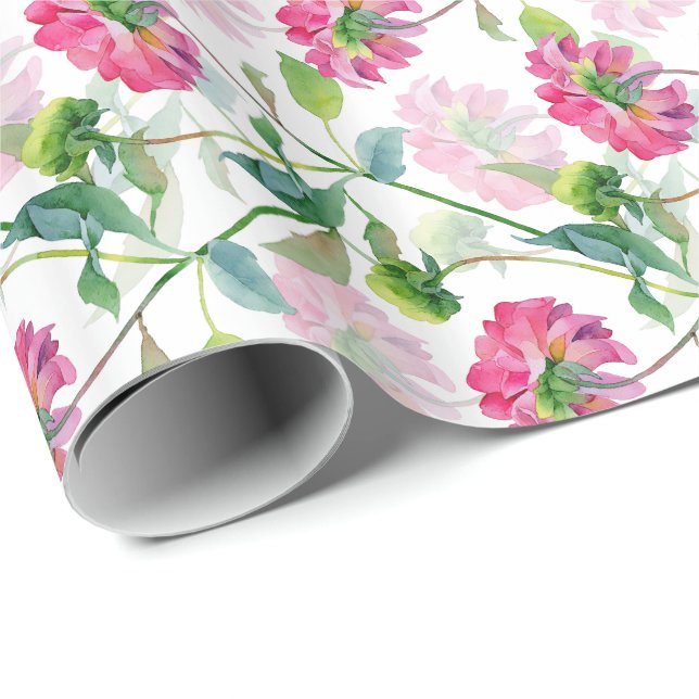 Pink Watercolor Flowers Pattern Wrapping Paper (Roll Corner)