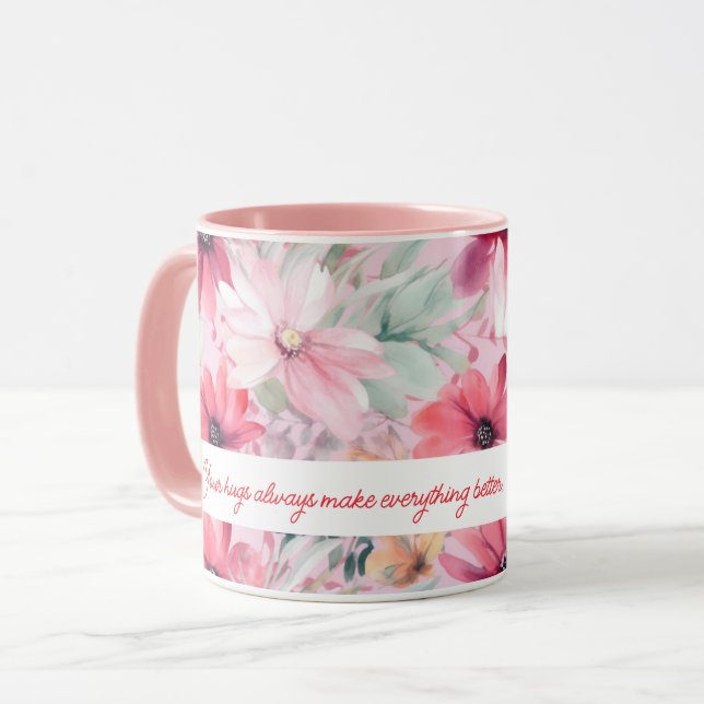 Pink Watercolor FLowers Print | Gift for Mum | Mug (Front Left)