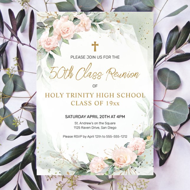 Pink Watercolor Flowers Religious Class Reunion Invitation (Creator Uploaded)