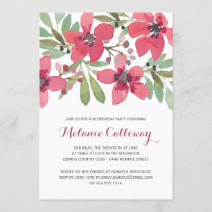 Pink Watercolor Flowers   Retirement Party Invitation