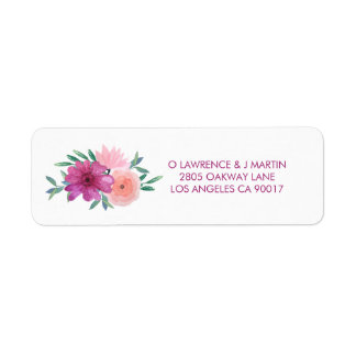 Pink Watercolor Flowers Return Address Label