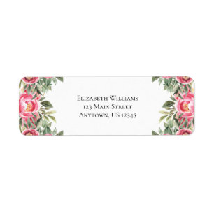 Pink Watercolor Flowers Return Address Return Address Label