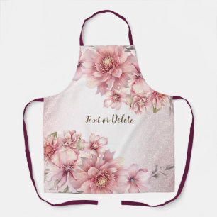 Pink Watercolor Flowers Shiny Glitter Modern Apron