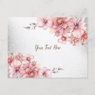 Pink Watercolor Flowers Shiny Glitter Modern Postcard