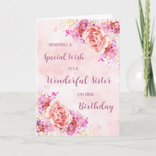 Pink Watercolor Flowers Sister Birthday Card