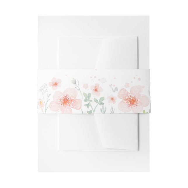 Pink Watercolor Flowers Summer Meadow Wedding Invitation Belly Band (Front Example)