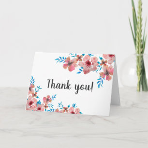 Pink Watercolor Flowers Thank you Card