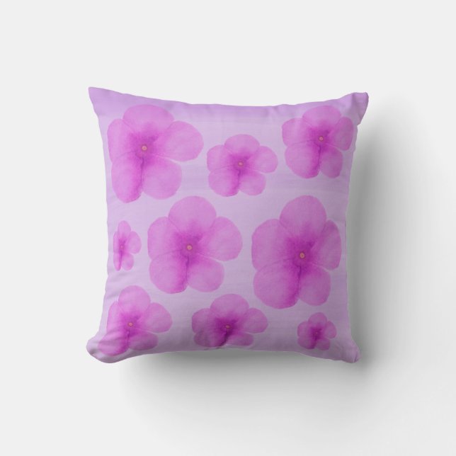 Pink Watercolor Flowers Throw Pillow (Front)