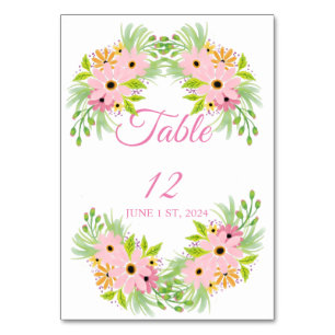 Pink Watercolor Flowers Thunder_Cove Table Number