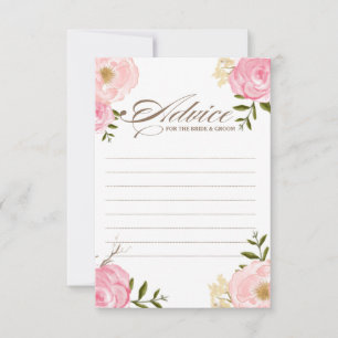Pink Watercolor Flowers Wedding Advice Card