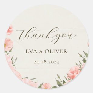 Pink Watercolor Flowers Wedding Classic Round Stic Classic Round Sticker