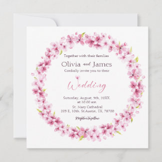 Pink Watercolor Flowers Wreath Wedding Invitation