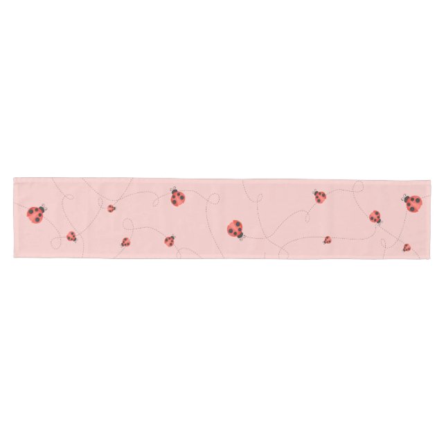 Pink Watercolor Fluttering Ladybugs Medium Table Runner (Horizontal)