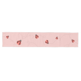 Pink Watercolor Fluttering Ladybugs Medium Table Runner