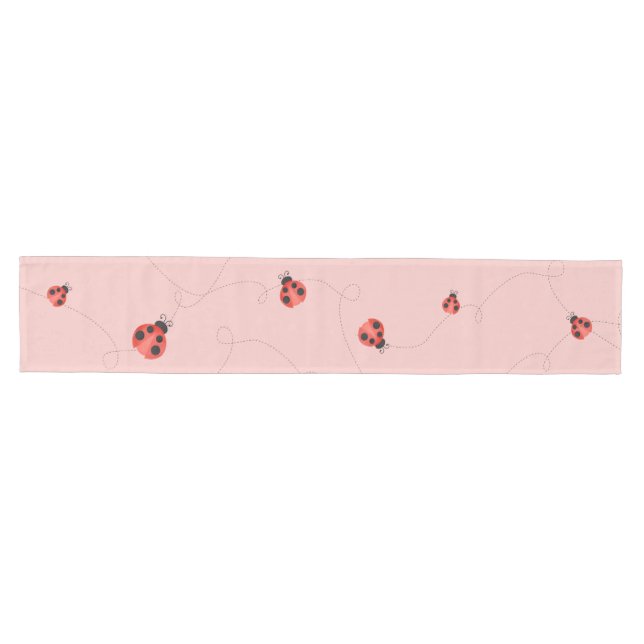 Pink Watercolor Fluttering Ladybugs Medium Table Runner (Horizontal)