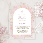 pink watercolor foliage Baptism Acrylic Invitations<br><div class="desc">Baptism clear invitation</div>