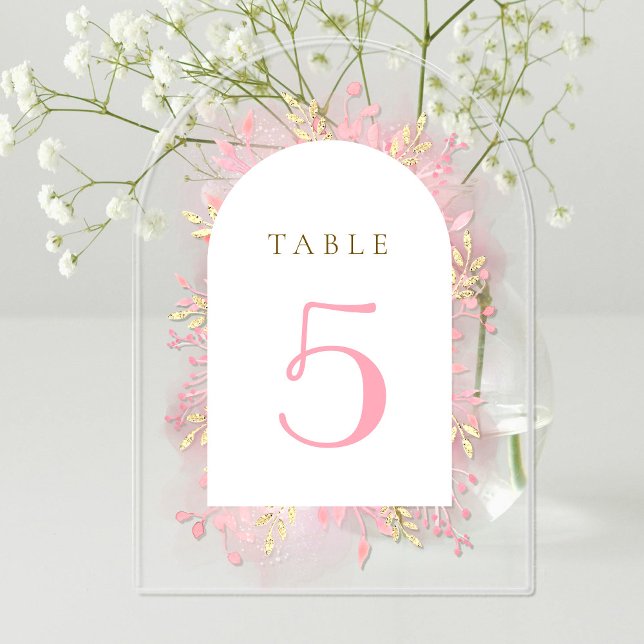 pink watercolor foliage table number (Creator Uploaded)