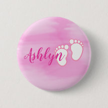Pink Watercolor Footprint Little Baby Feet Name