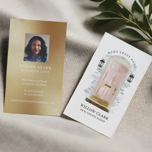 Pink Watercolor Front Door Real Estate Agent Busin Business Card