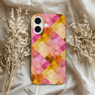Pink Watercolor Geometric Pattern iPhone 16 Case