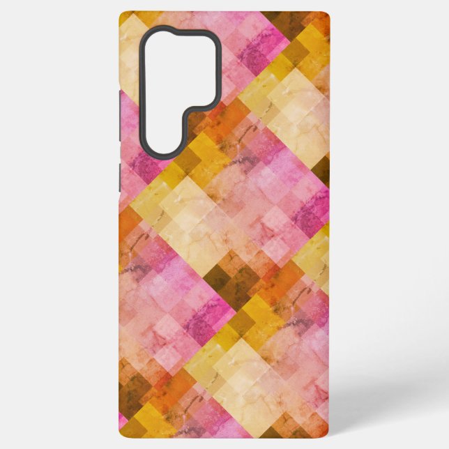 Pink Watercolor Geometric Pattern Samsung Galaxy S22 Ultra Case (Back)