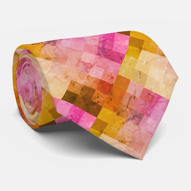 Pink Watercolor Geometric Pattern Tie (Rolled)