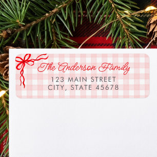 Pink Watercolor Gingham Return Address Label