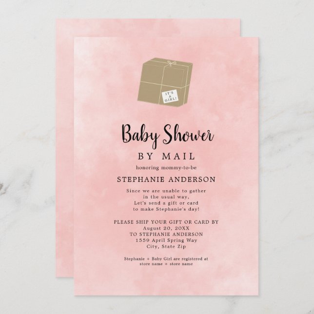 Pink Watercolor Girl Baby Shower by mail Invitation (Front/Back)
