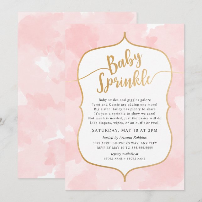 Pink Watercolor Girl Baby Sprinkle Invitation (Front/Back)