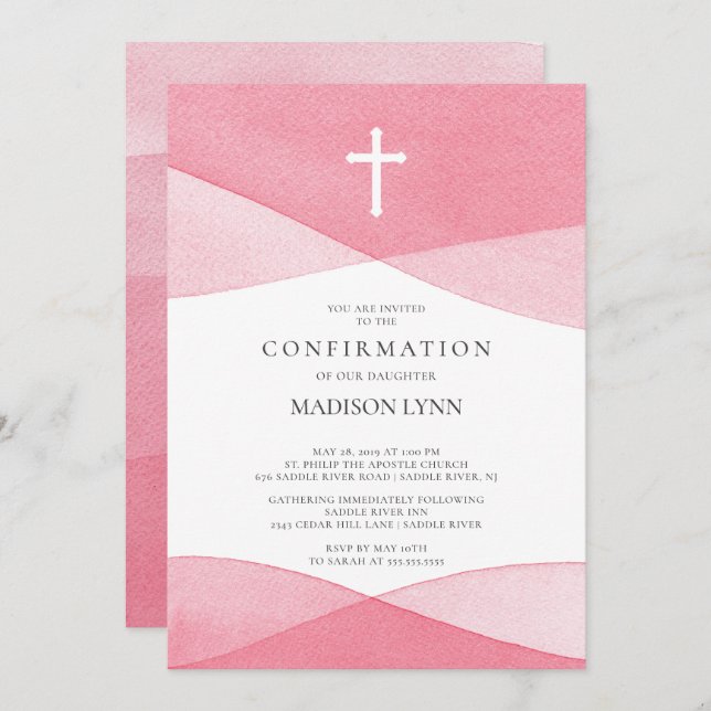 Pink Watercolor GIRLS Confirmation Invitation (Front/Back)