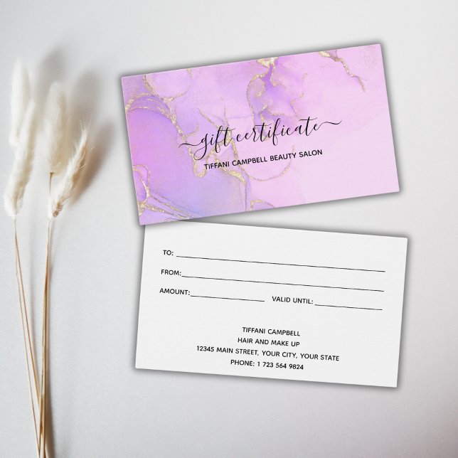 Pink Watercolor Glitter Gift Certificate (Creator Uploaded)