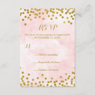 Pink Watercolor Gold Confetti Wedding RSVP Card