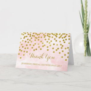 Pink Watercolor Gold Dots Bridal Shower Thank You Card