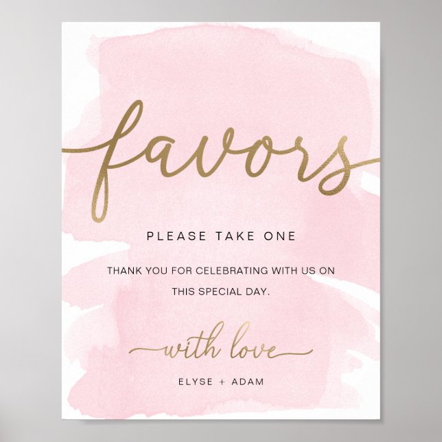 Pink Watercolor Gold Favours Sign (Front)