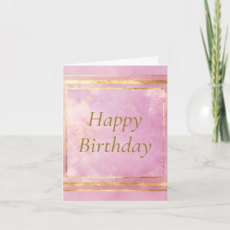Pink Watercolor & Gold Foil Happy Birthday Card