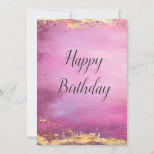 Pink Watercolor & Gold Foil Trim Birthday Card